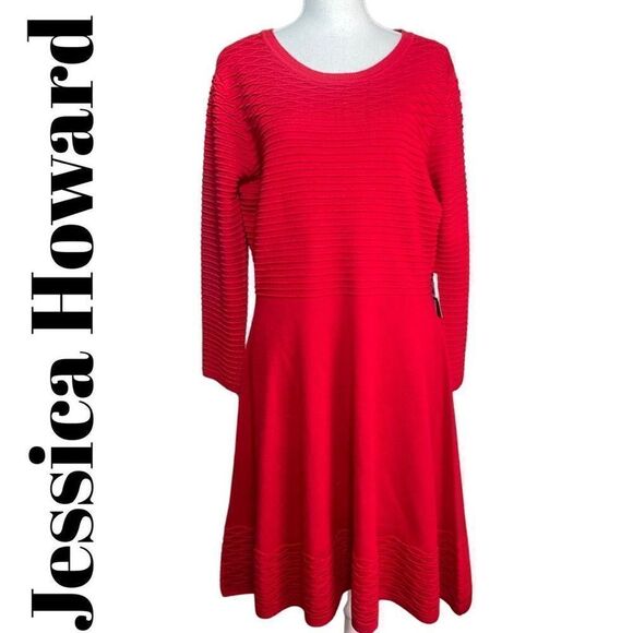 JESSICA HOWARD Long Sleeve Sweater Knit Dress, Vibrant Red, Size L - Picture 1 of 7